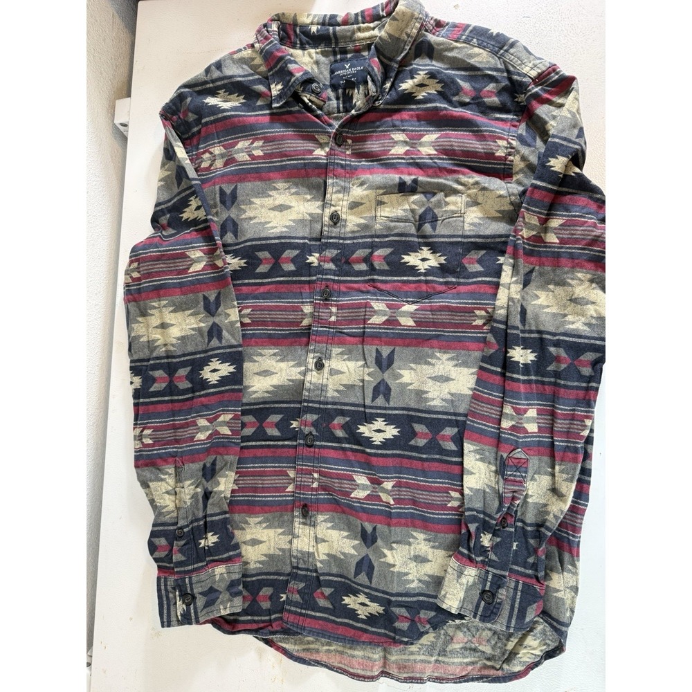 AMERICAN EAGLE Men's XL Aztec Southwest Long Sleeve Flannel Shirt‎ Multicolor